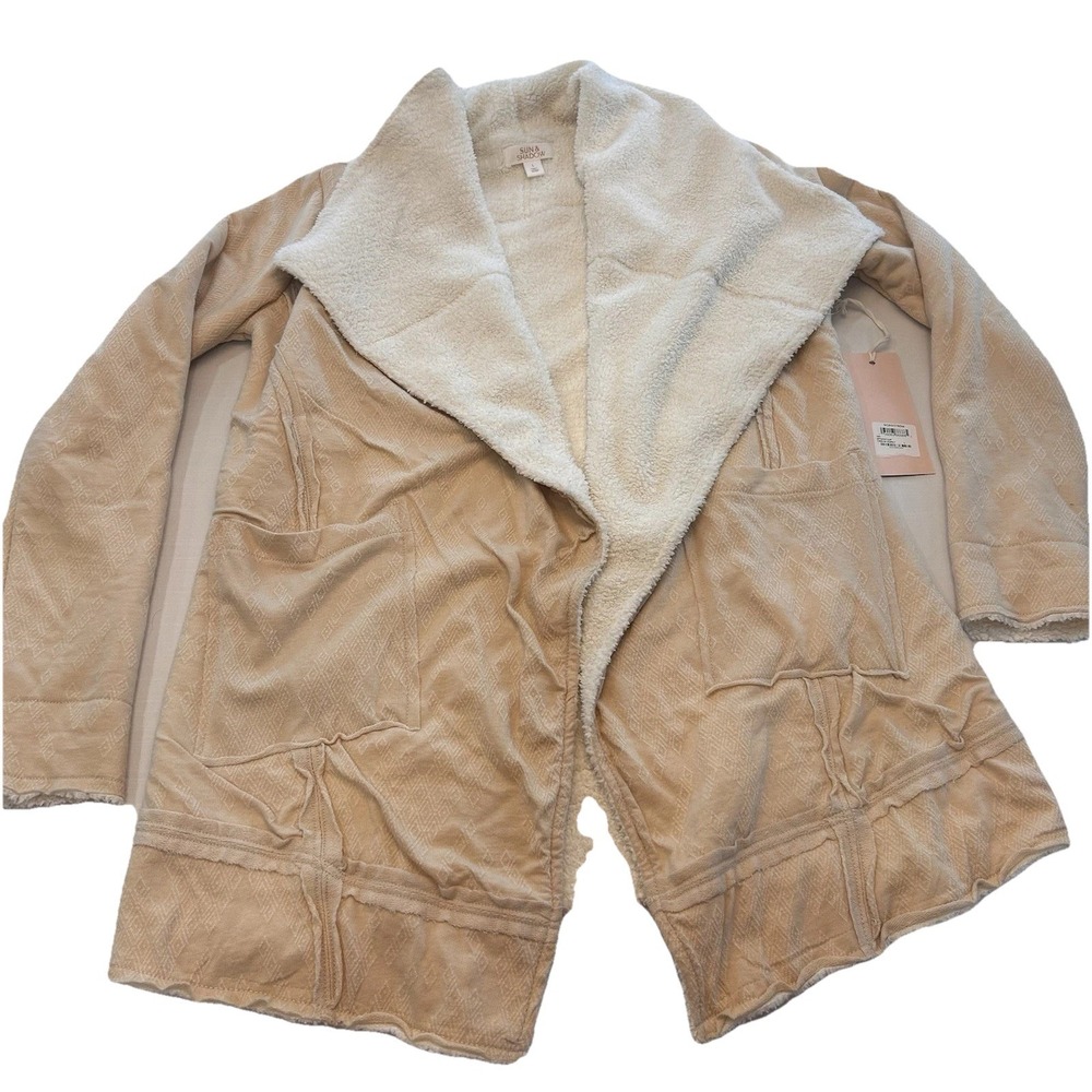 NWT Sun + Shadow Women Large Cream Open Sherpa Draped Cardigan Jacket Nordstrom